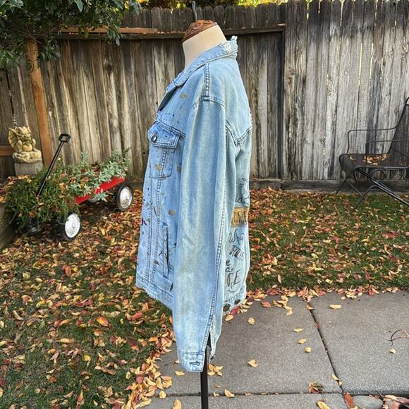 Jackson Distressed Light Blue Wash Trucker Jean Jacket Custom Mens Medium - Picture 3 of 10
